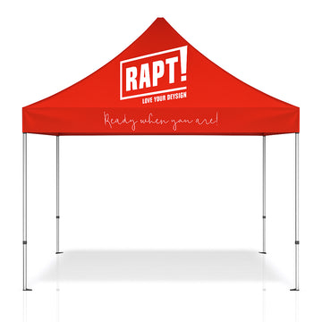 Custom printed marquee with fully branded roof, including all four sides, ideal for outdoor events and promotions, available in 3x3m, 3x4.5m, and 3x6m sizes