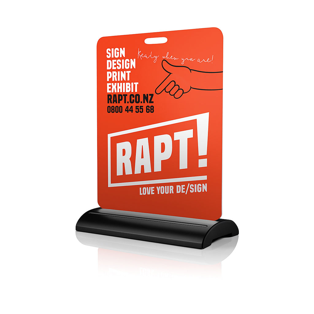 Portable outdoor footpath sign with custom branding panel, designed for high-visibility marketing